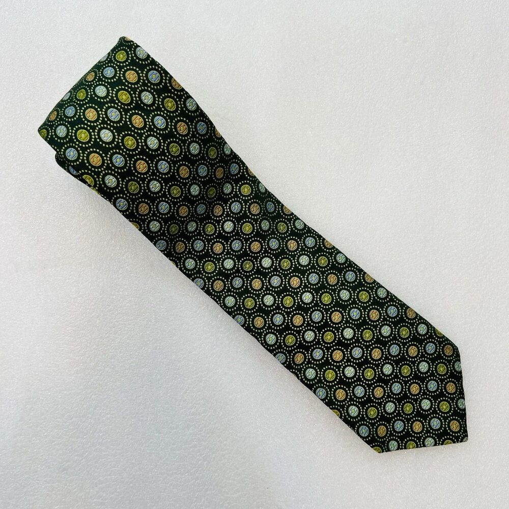 Ted Baker London Men's Green Silk Tie Geometric Polka Dot Medallion Necktie